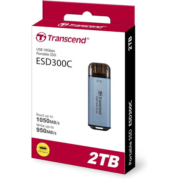 SSD Transcend ESD300C 2TB, USB 3.2 tip C, Blue