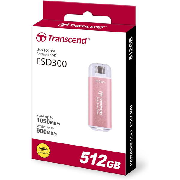 SSD Transcend ESD300P 512GB USB 3.2 tip C Pink