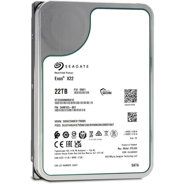 Hard Disk Server Seagate Exos X22, 22TB, SATA 3, 3.5 inch, 512E