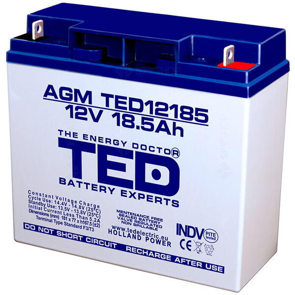 Acumulator UPS TED Electric 12V Stationar VRLA, 18.5Ah F3