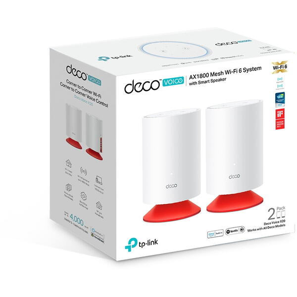 Router Wireless TP-LINK Deco Voice X20 AX1800, de interior, difuzor incorporat