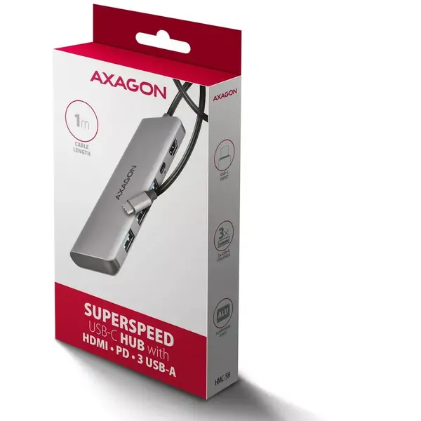 Hub USB AXAGON HMC-5H, HDMI, 3x USB-A, USB-C, PD 100W