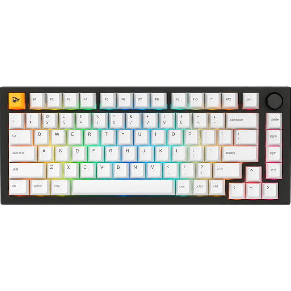 Tastatura mecanica Glorious GMMK PRO 75% Pre-built, USB-C, Fox Linear Switch, Layout US, Negru/Alb