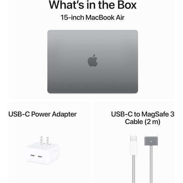 Laptop MacBook Air 15 with Liquid Retina, 15.3 inch Apple M3 chip (8-core CPU), 16GB, 1TB SSD, Apple M3 10-core GPU, macOS, Space Grey, INT keyboard, 2024