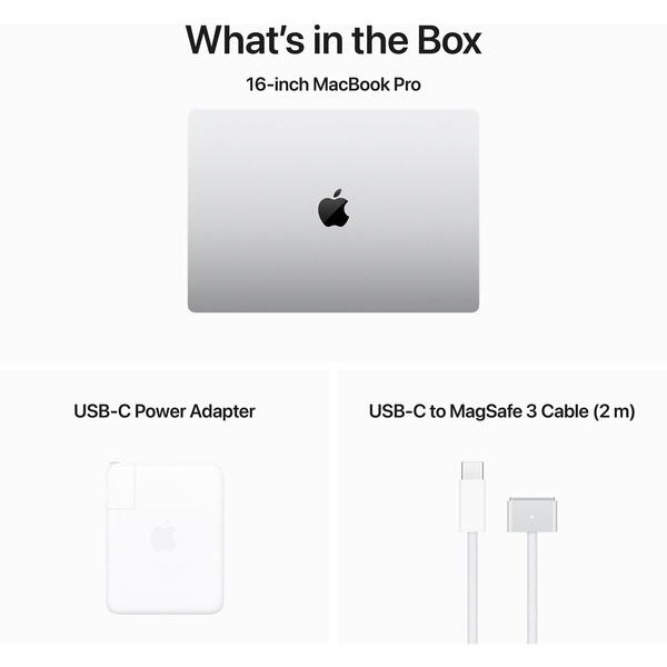Laptop MacBook Pro 16 Liquid Retina XDR, 16.2 inch, Apple M3 Max chip (12-core CPU), 18GB RAM, 512GB SSD, Apple M3 Pro 18-core GPU, macOS Sonoma, Silver, INT keyboard, 2023