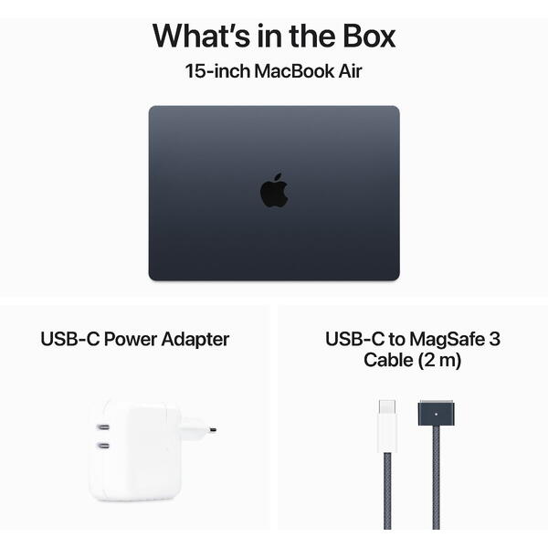 Laptop MacBook Air 15 with Liquid Retina, 15.3 inch Apple M3 chip (8-core CPU), 16GB, 256GB SSD, Apple M3 10-core GPU, macOS, Midnight, INT keyboard, 2024
