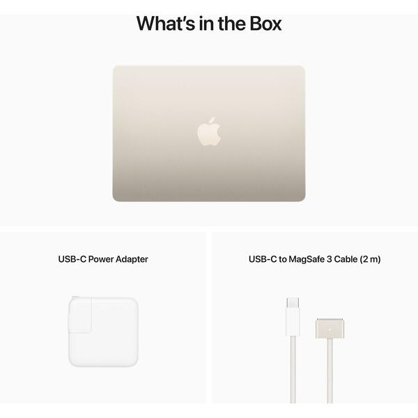 Laptop MacBook Air 13 with Liquid Retina, Apple M2 Octa Core, 13.6 inch, 8GB RAM, 256GB SSD, Apple M2 8 Core Graphics, US KB, macOS Monterey, Starlight, 2022