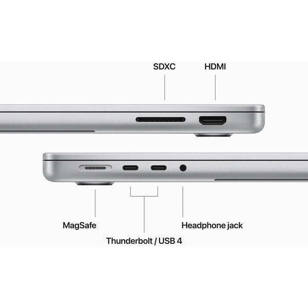 Laptop MacBook Pro 16 Liquid Retina XDR, 16.2 inch, Apple M3 Pro chip (12-core CPU), 18GB, 1TB SSD, Apple M3 Pro 18-core GPU, macOS, Silver, INT keyboard, 2023