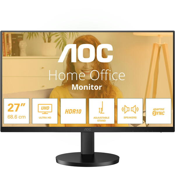 Monitor LED AOC U27B3AF 27 inch UHD IPS 4 ms 60 Hz Negru