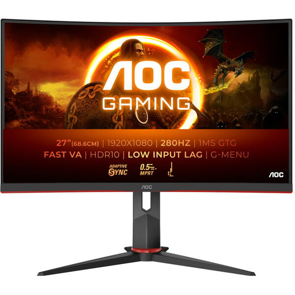 Monitor Gaming AOC C27G2Z3/BK 27 inch FHD VA 1 ms 280 Hz HDR Curbat Negru/Rosu
