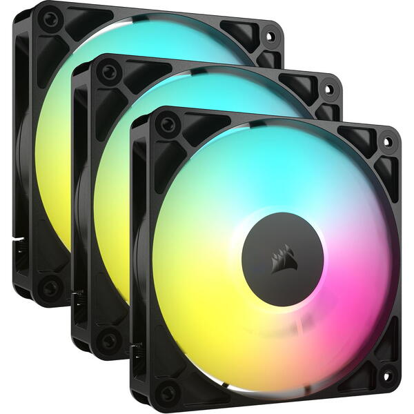 Ventilator PC Corsair RS120 ARGB 120mm PWM, Triple Pack, Negru
