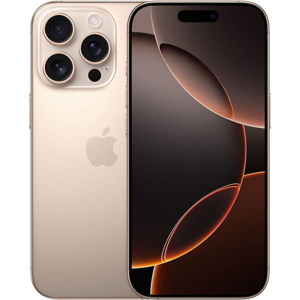 Smartphone Apple iPhone 16 Pro, 6.3 inch, 128GB, 8GB RAM, 5G, Desert Titanium