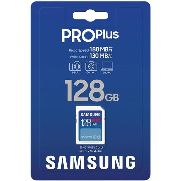 Card Memorie Samsung SDXC PRO Plus MB-SD128S/EU 128GB, Class 10, UHS-I U3, V30