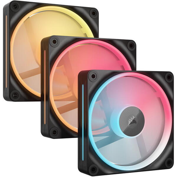 Ventilator PC Corsair iCUE LINK LX120-R RGB 120mm PWM Reverse, Triple Pack, Negru