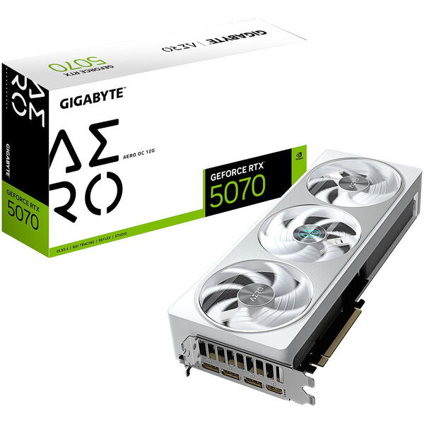 Placa video Gigabyte RTX 5070 GAMING AERO OC, 12GB GDDR7, 192-bit, DLSS 4.0, Alb
