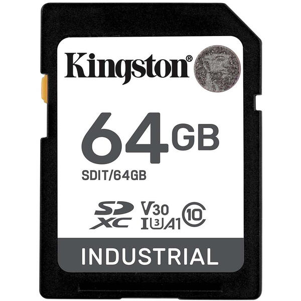Card Memorie Kingston SDXC Industrial 64GB, Class 10, UHS-I U3, V30, A1