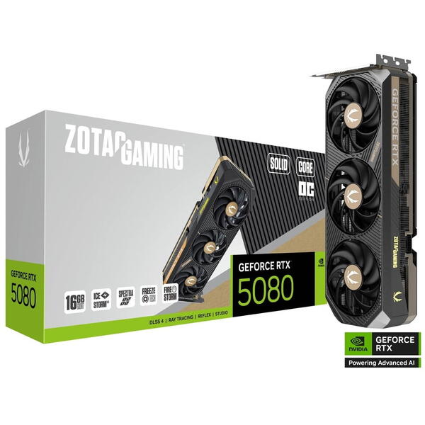 Placa video Zotac GeForce RTX 5080 SOLID CORE OC 16GB GDDR7 256 Bit DLSS 4.0
