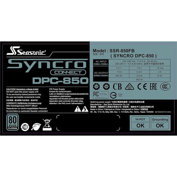 Sursa Seasonic SYNCRO Connect DPC-850, 80+ Platinum, 850W, Full Modulara, Negru
