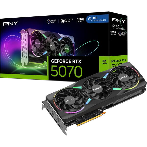 Placa video PNY GeForce RTX 5070 ARGB EPIC-X OC Triple Fan 12GB GDDR7 192 Bit DLSS 4.0