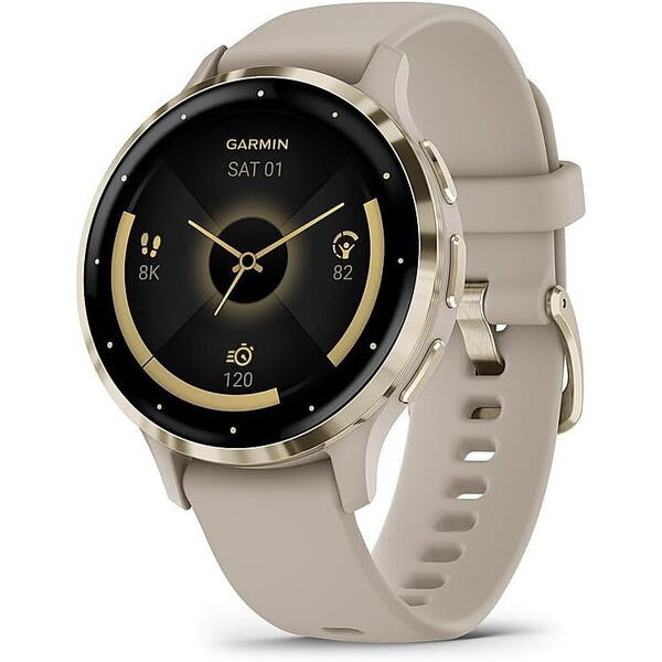 SmartWatch Garmin Venu 3S, 1.2 inch GPS, Wi-Fi, curea silicon, French Gray/Soft Gold