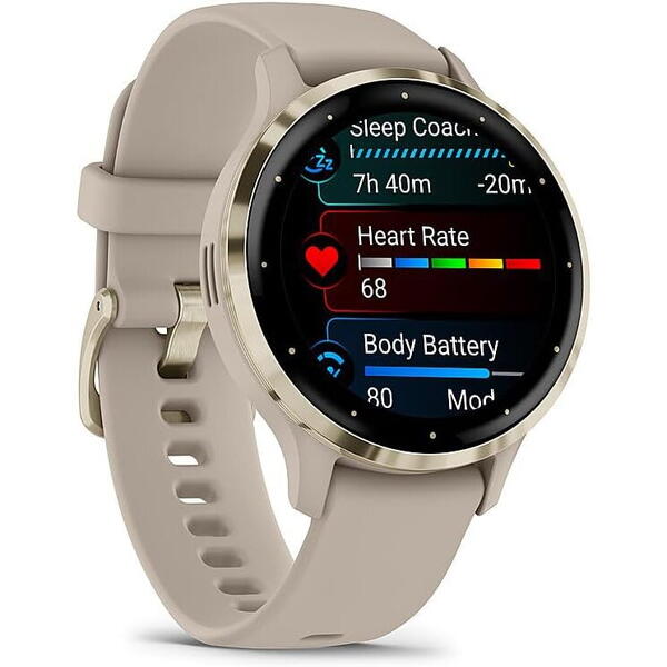 SmartWatch Garmin Venu 3S, 1.2 inch GPS, Wi-Fi, curea silicon, French Gray/Soft Gold