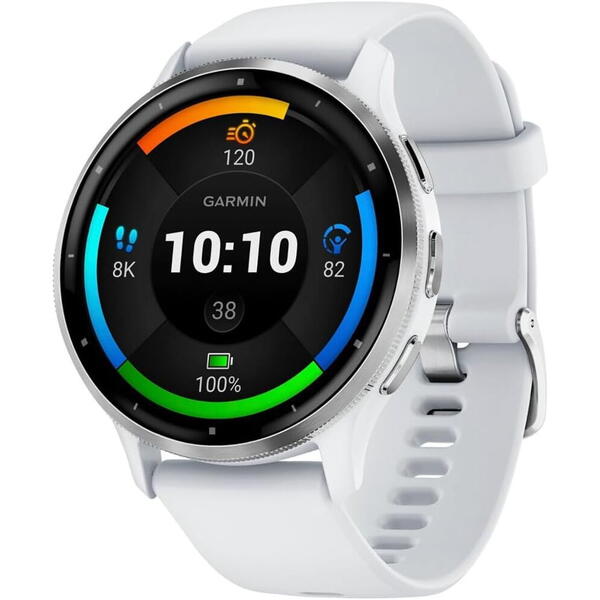 SmartWatch Garmin Venu 3, 1.4 inch GPS, Wi-Fi, curea silicon, 45mm, Silver/Whitestone