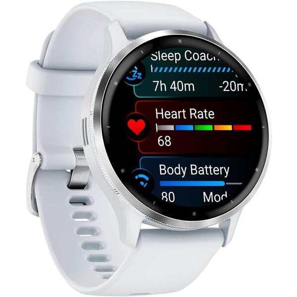 SmartWatch Garmin Venu 3, 1.4 inch GPS, Wi-Fi, curea silicon, 45mm, Silver/Whitestone