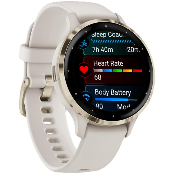 SmartWatch Garmin Venu 3S, 1.2 inch GPS, Wi-Fi, curea silicon, Ivory/Soft Gold
