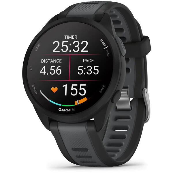 SmartWatch Garmin Forerunner 165, 1.2 inch, Curea Silicon, Black/Grey
