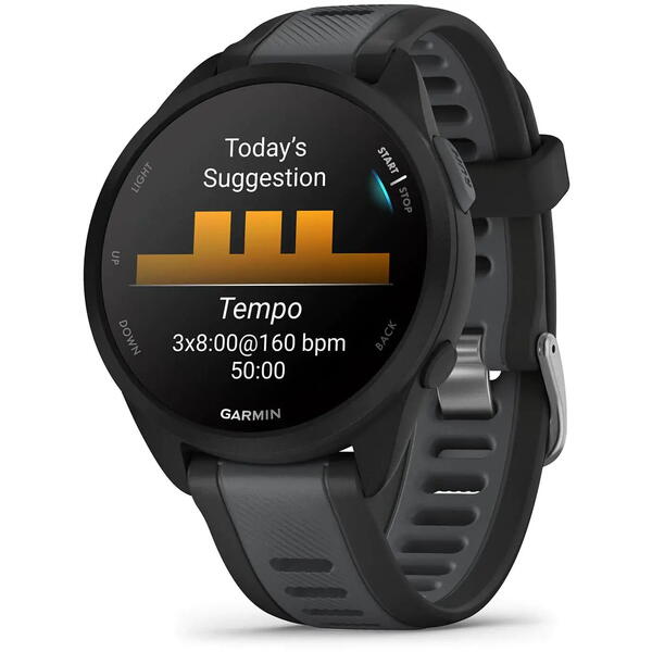 SmartWatch Garmin Forerunner 165, 1.2 inch, Curea Silicon, Black/Grey