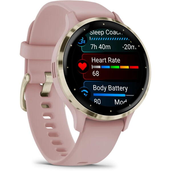 SmartWatch Garmin Venu 3S, 1.2 inch, Curea silicon, Pink Dawn/Soft Gold