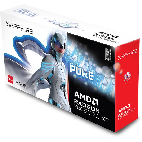 Placa video Sapphire Radeon RX 9070 XT PURE 16GB GDDR6 256 Bit