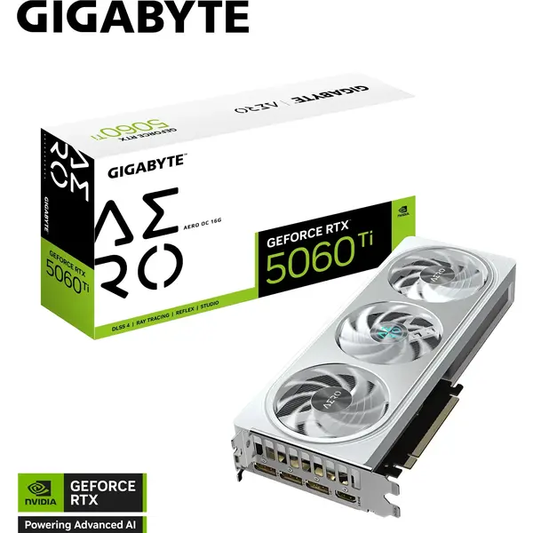 Placa video Gigabyte GeForce RTX 5060 Ti AERO OC White 16GB GDDR7 128 Bit DLSS 4.0