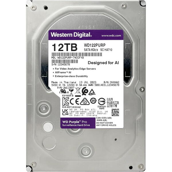 Hard Disk WD Purple Pro 12TB, SATA 3, 512MB, 3.5 inch