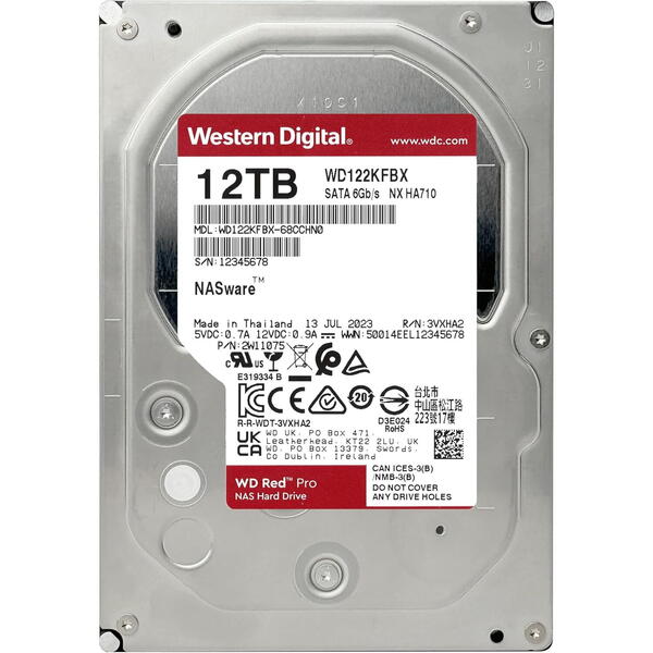 Hard Disk WD Red Pro 12TB, SATA 3, 7200rpm, 512MB, 3.5 inch