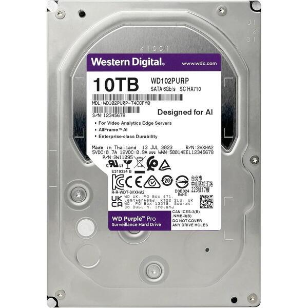 Hard Disk WD Purple Pro 10TB, SATA 3, 7200rpm, 512MB, 3.5 inch