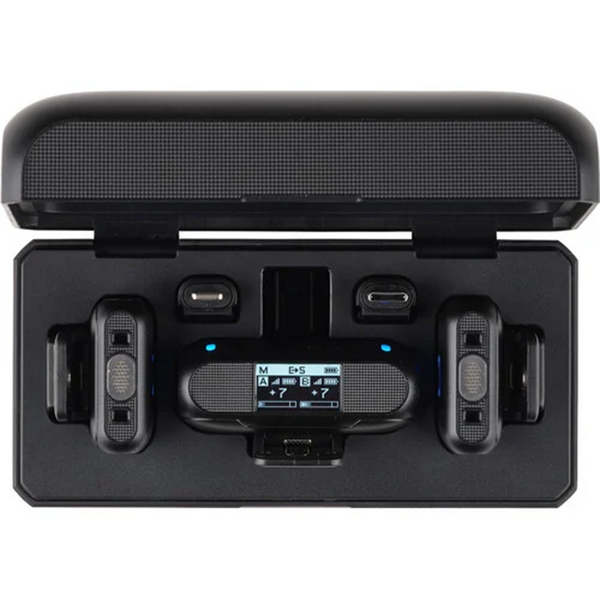 Solutie Intercom Saramonic Kit microfon wireless Blink500B2+ 2TX+RX2.4 GHz, display OLED, carcasa incarcare, 1250mAh