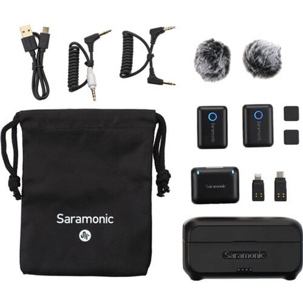 Solutie Intercom Saramonic Kit microfon wireless Blink500B2+ 2TX+RX2.4 GHz, display OLED, carcasa incarcare, 1250mAh