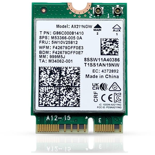 Placa de retea Wireless Intel AX211 M.2 2230 Wi-Fi 6E, Triband 6 GHz + Bluetooth