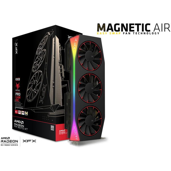 Placa video XFX Radeon RX 9070 XT Mercury OC Magnetic Air Edition Black 16GB GDDR6 256 Bit