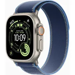 SmartWatch Apple Watch Ultra 3 Titanium, 49mm, 5G, GPS, Carcasa Titanium Black, Bratara Blue/Bright Blue Trail Loop - S/M