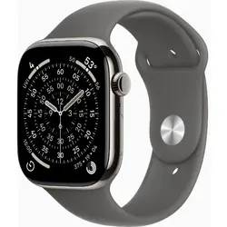 SmartWatch Apple Watch Series 11 Titanium, 46mm, 5G, GPS, Carcasa Natural Titanium, Bratara Stone Grey Sport Band - M/L