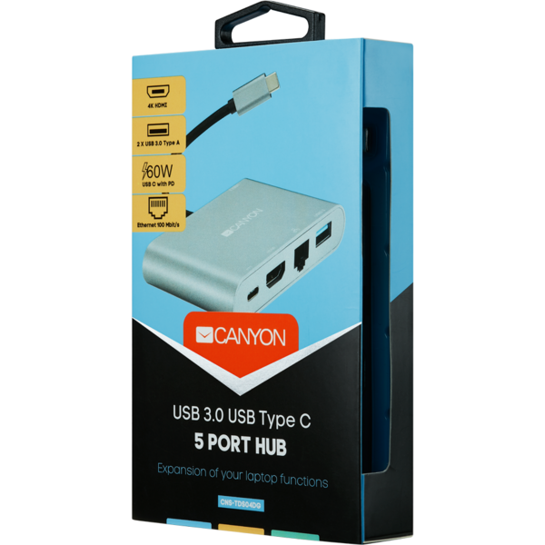 Hub USB Canyon DS-4 Multiport Docking Station HDMI, 5 in 1, Argintiu
