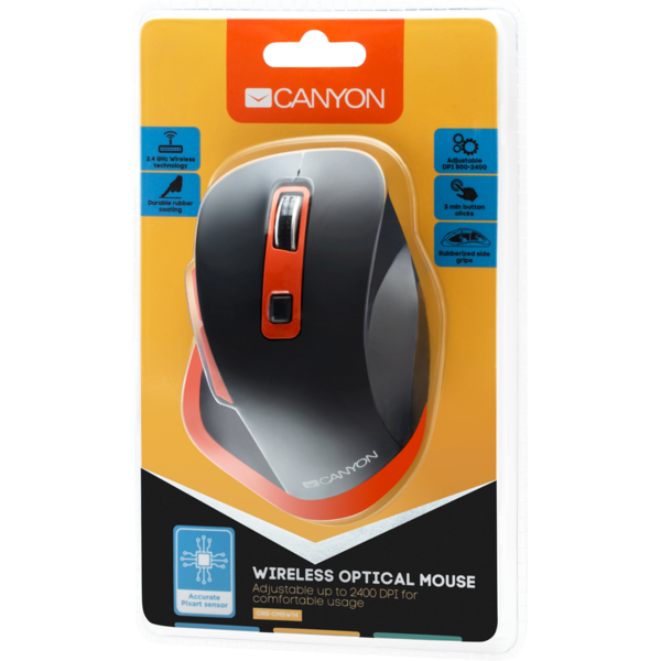 Mouse gaming Canyon MW-14, Wireless, Black/Orange