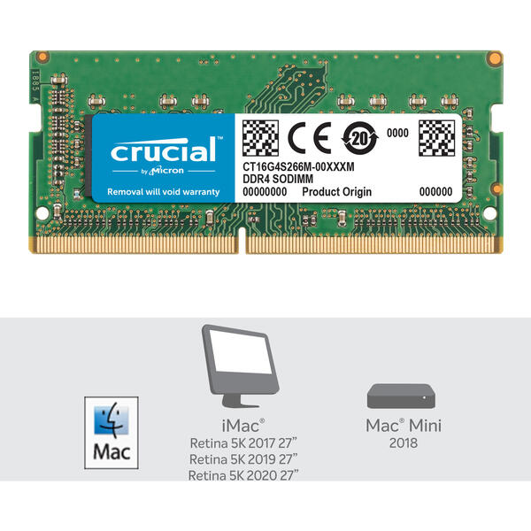 Memorie Notebook Crucial DDR4 16GB 2666 MHz, CL19, Compatibil Mac