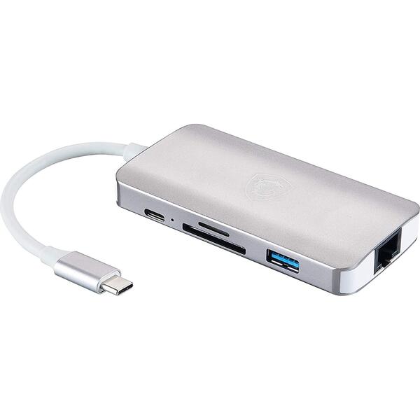 Hub USB MSI S53 USB Type C, HDMI, LAN, Audio Card Reader, Silver