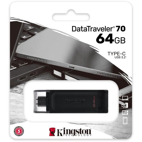 Memorie USB Kingston DataTraveler 70 64GB USB 3.2 Type-C Black