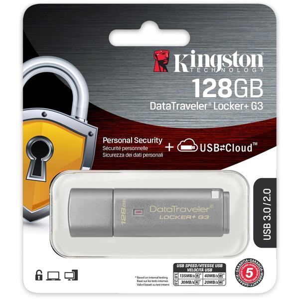 Memorie USB Kingston DataTraveler Locker+ G3 128GB USB 3.0