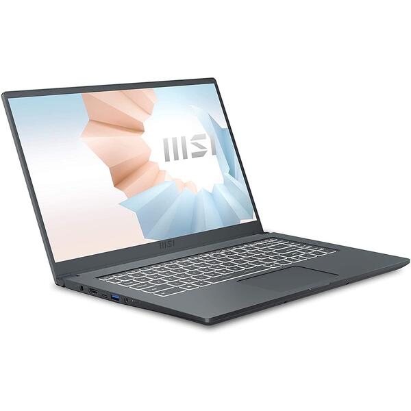 Laptop MSI Modern 15 A11SB, 15.6 inch FHD, Intel Core i7-1165G7, 16GB DDR4, 512GB SSD, GeForce MX450 2GB, Carbon Gray