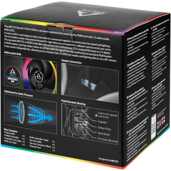 Ventilator PC Arctic BioniX P120 A-RGB, pachet 3 buc + Controller, Black